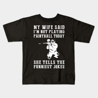 Splatter of Laughter: My Wife's Jokes Hit the Mark! Kids T-Shirt